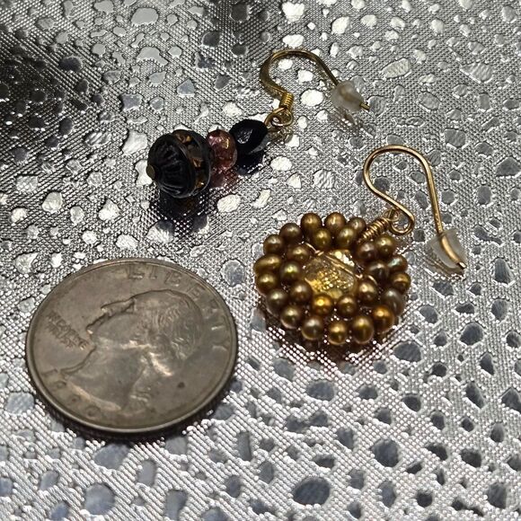 "5/$25" Mismatched Gold Beaded Citrine Gemstone Gold Filled Dangle Earrings - Picture 8 of 8